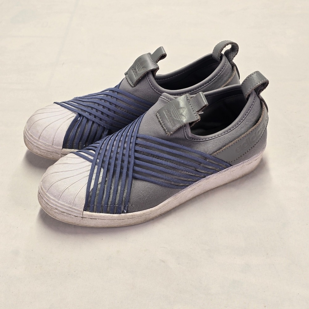 Adidas Superstar Slip On Shoes Women's Gray Blue Elastic Straps Size 6